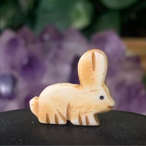 Carved Rabbit Bone Bead Native American Style Miniature Animal Fetish VTG .8”